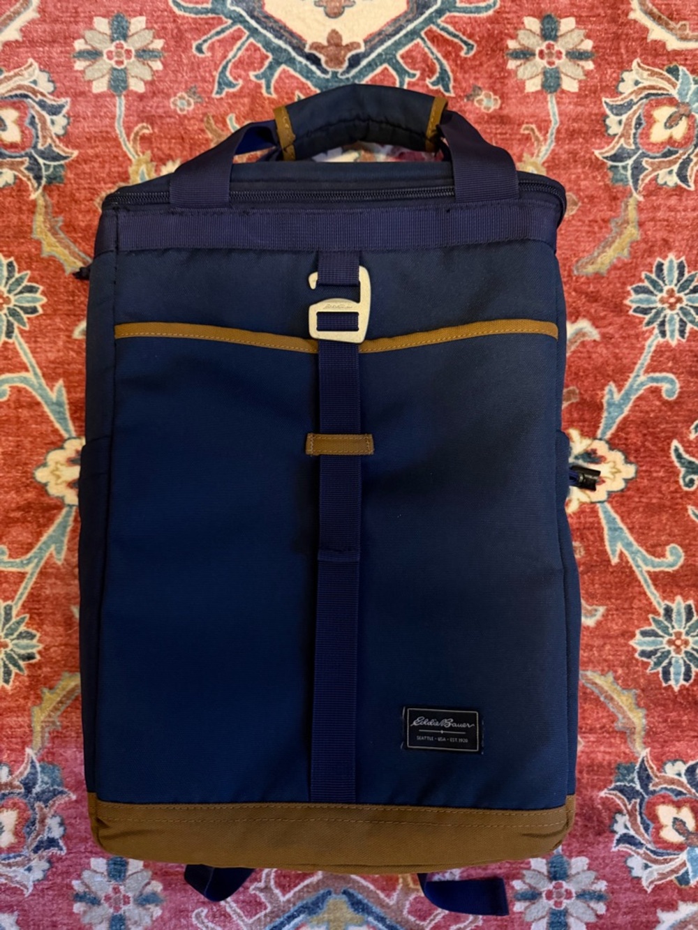 Eddie Bauer Bygone Backpack Cooler - Blue With Brown Trim NWOT